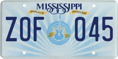 MS license plate ZOF045