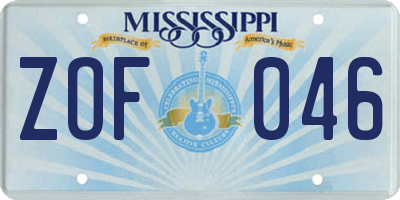 MS license plate ZOF046