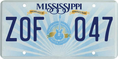 MS license plate ZOF047