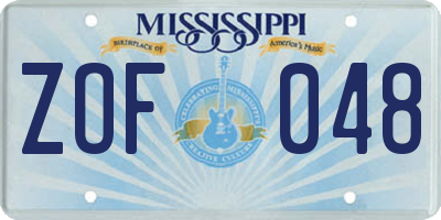 MS license plate ZOF048