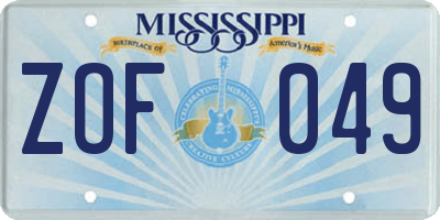 MS license plate ZOF049