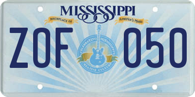 MS license plate ZOF050