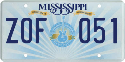 MS license plate ZOF051
