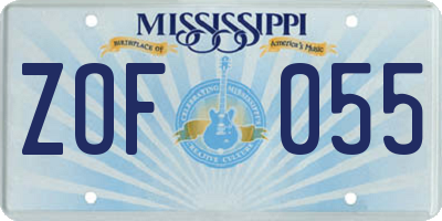 MS license plate ZOF055
