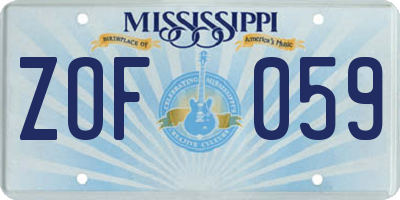 MS license plate ZOF059