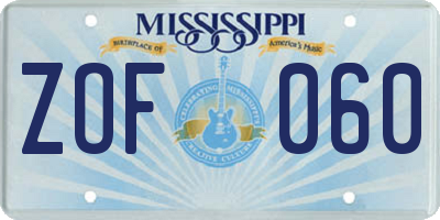 MS license plate ZOF060