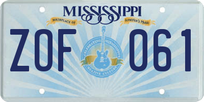 MS license plate ZOF061