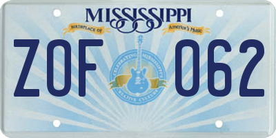 MS license plate ZOF062