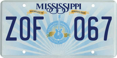 MS license plate ZOF067