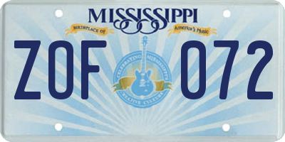 MS license plate ZOF072