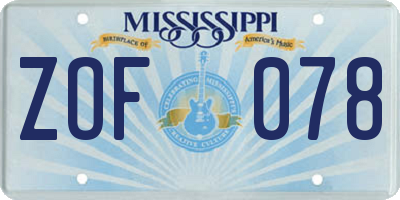 MS license plate ZOF078