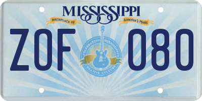 MS license plate ZOF080