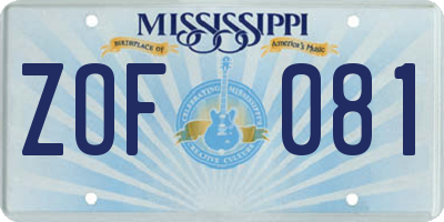 MS license plate ZOF081
