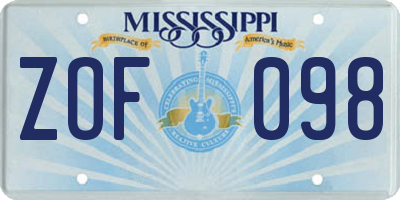 MS license plate ZOF098