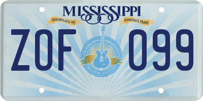 MS license plate ZOF099