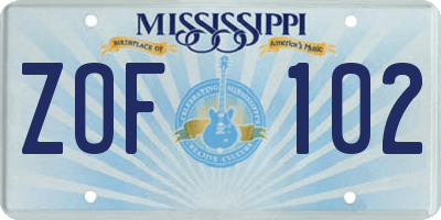 MS license plate ZOF102