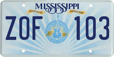 MS license plate ZOF103