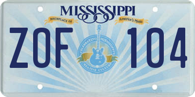 MS license plate ZOF104