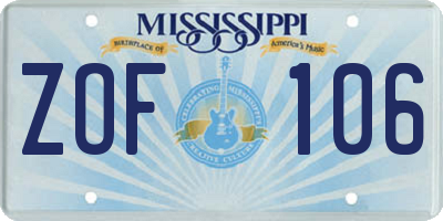 MS license plate ZOF106