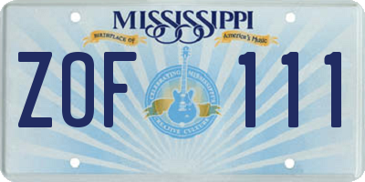 MS license plate ZOF111