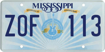 MS license plate ZOF113