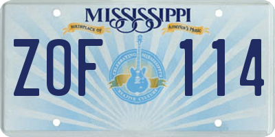 MS license plate ZOF114