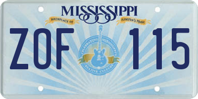 MS license plate ZOF115