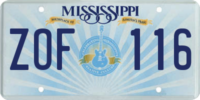 MS license plate ZOF116