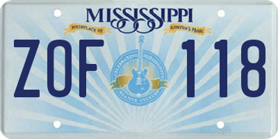 MS license plate ZOF118