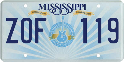 MS license plate ZOF119