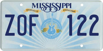 MS license plate ZOF122