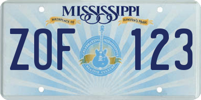 MS license plate ZOF123