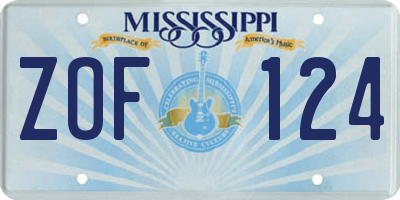 MS license plate ZOF124