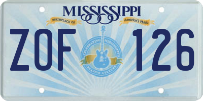 MS license plate ZOF126