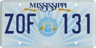 MS license plate ZOF131