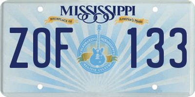 MS license plate ZOF133