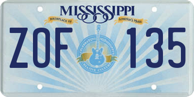 MS license plate ZOF135