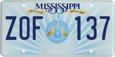 MS license plate ZOF137
