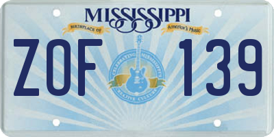MS license plate ZOF139
