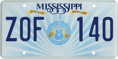 MS license plate ZOF140