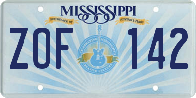 MS license plate ZOF142