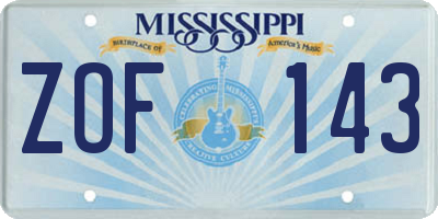 MS license plate ZOF143