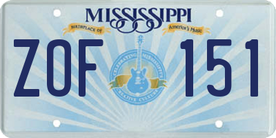 MS license plate ZOF151