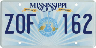 MS license plate ZOF162