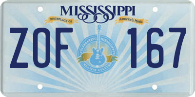 MS license plate ZOF167