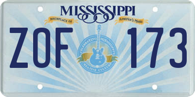 MS license plate ZOF173