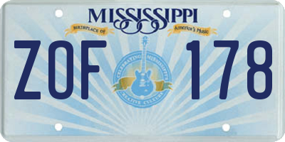 MS license plate ZOF178