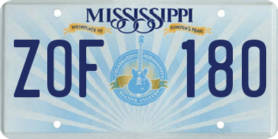 MS license plate ZOF180