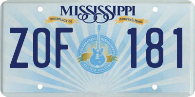 MS license plate ZOF181