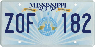 MS license plate ZOF182